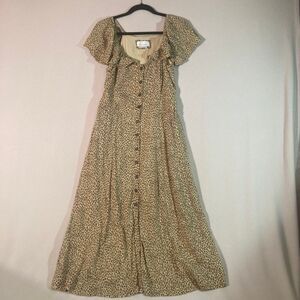 Anthropologie Dress 4 Cheetah‎ Fit/Flare Full Button Flutter Sleeve Cottagecore
